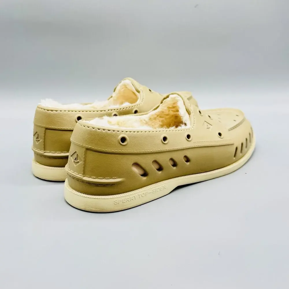 Sperry Shoes Mens 9 Beige Faux Fur Lined Top Sider Boat Casual Comfort